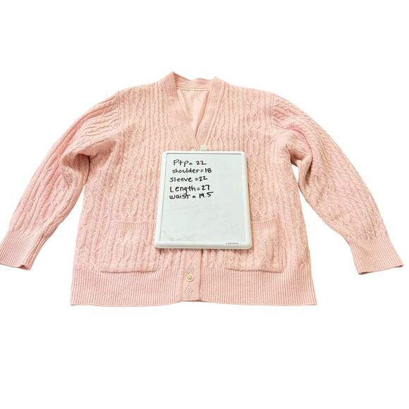 Vintage Angora Blend Pink Cable Knit Cardigan w/Gold Buttons Size M/L Coquette - Picture 6 of 11